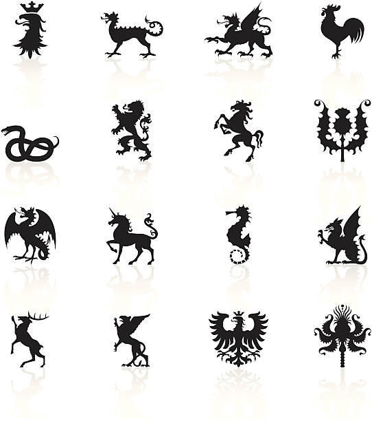Black Symbols - Heraldic Animals Heraldic animals icons. animals crest stock illustrations
