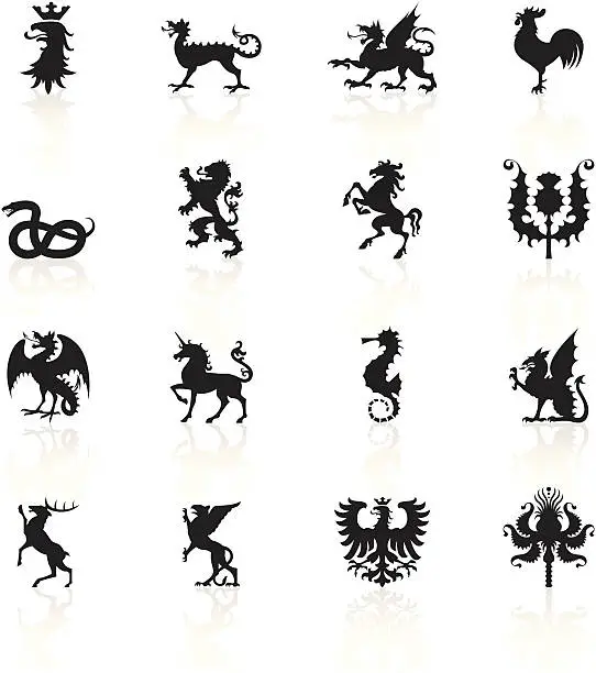 Vector illustration of Black Symbols - Heraldic Animals