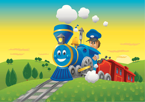 blue train - lokführer stock-grafiken, -clipart, -cartoons und -symbole