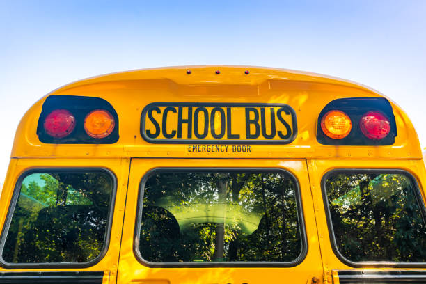 istock rear of a parked yellow school bus 1656280140