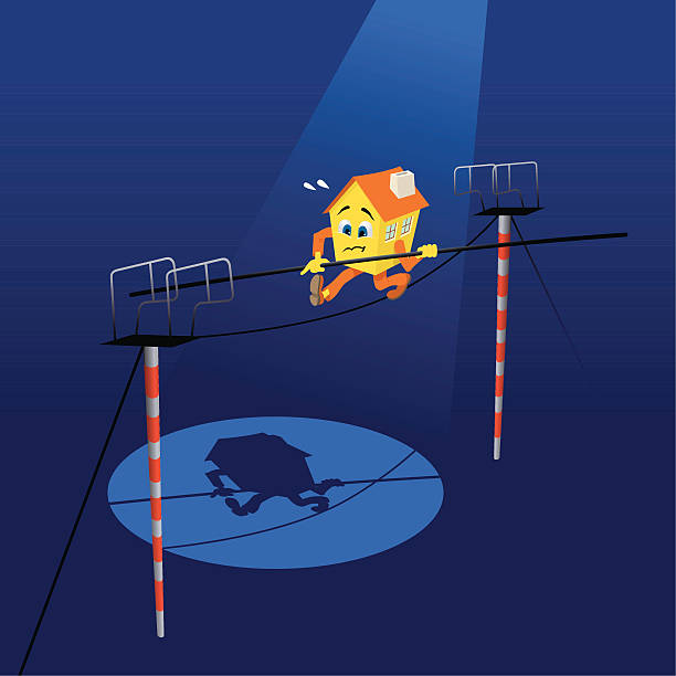 ilustraciones, imágenes clip art, dibujos animados e iconos de stock de mi casa en la cuerda floja - tightrope walking circus skill