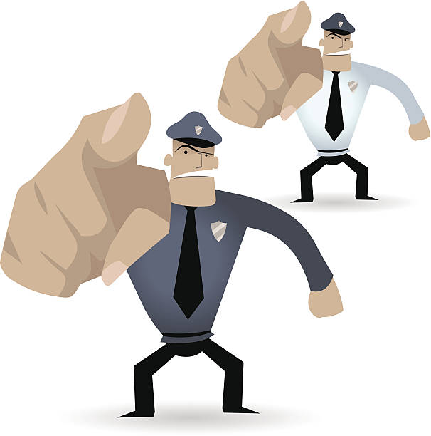 몸짓 (손으로 팻말): 경찰 한 손가락으로 가리키는 경우, 침봉 사용자가 - 그만 모션 애니메이션 stock illustrations