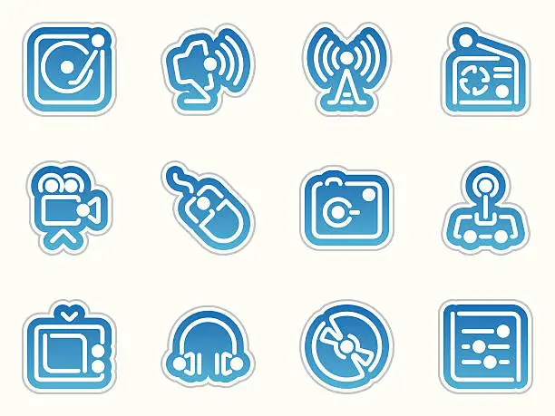 Vector illustration of multimedia icons - border blue