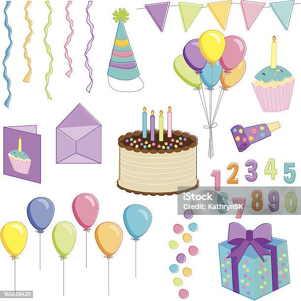 Aniversário Essencial - Arte vetorial de stock e mais imagens de Aniversário - Aniversário, Balão - Enfeite, Bolo de Aniversário