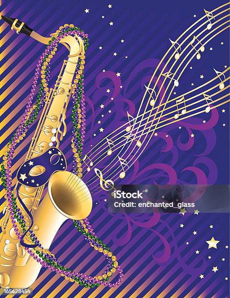 Mardi Gras Musica Jazz Sassofono Celebrazione - Immagini vettoriali stock e altre immagini di Martedì Grasso - Carnevale - Martedì Grasso - Carnevale, Jazz, Musica