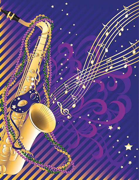 Mardi Gras muzyczny Saksofon Jazz uroczystości – artystyczna grafika wektorowa
