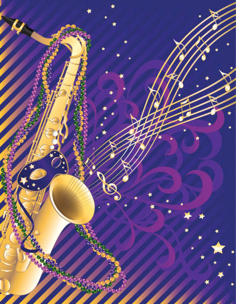 Mardi Gras de Jazz saxofone celebração Musical - ilustração de arte em vetor