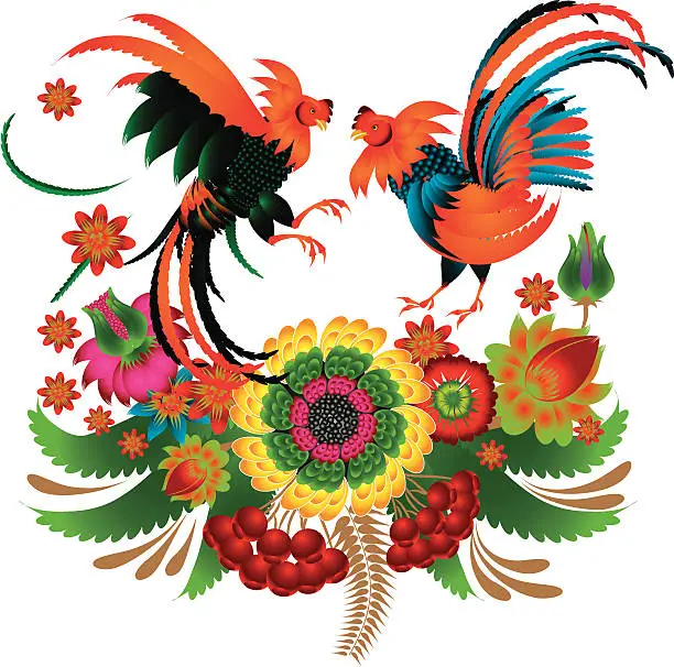 Vector illustration of Roosters