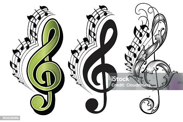 Chiave Di Violino Di Musica Note Musicali - Immagini vettoriali stock e altre immagini di Nota musicale - Nota musicale, Musica, Incisione - Oggetto creato dall'uomo