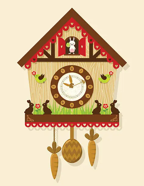 Vector illustration of Illustration of an Easter themed cuckoo clock with bunnies