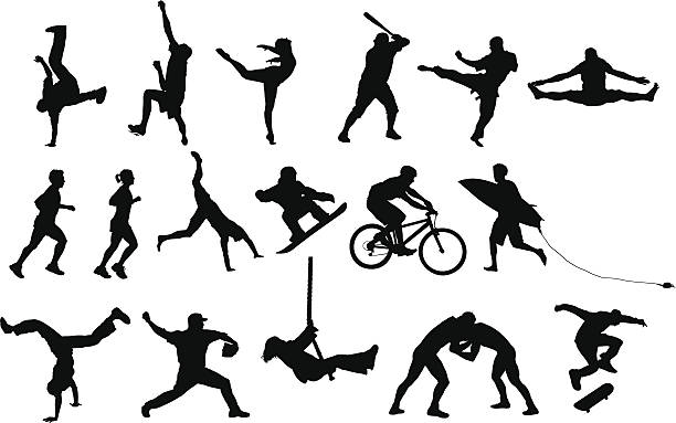 ilustraciones, imágenes clip art, dibujos animados e iconos de stock de mega pack de deportes - cycling teenager action sport