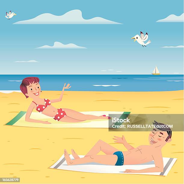 Couple At The Beach Stock Illustration - Download Image Now - Beach, Blue, Clear Sky