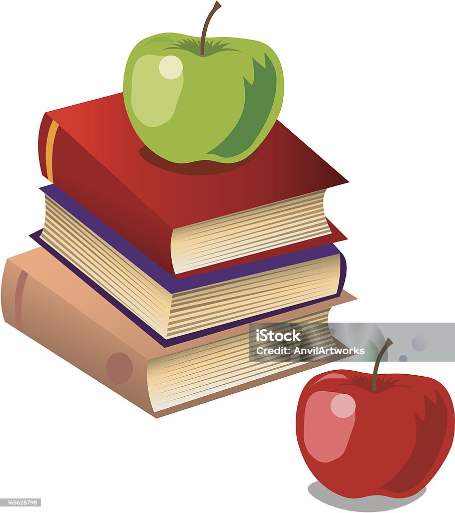 Pommes avec des livres - clipart vectoriel de Aliments et boissons libre de droits