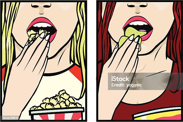 Meninas Comer Uma Refeição Ligeira - Arte vetorial de stock e mais imagens de Comer - Comer, Meninas Adolescentes, Estilo manga
