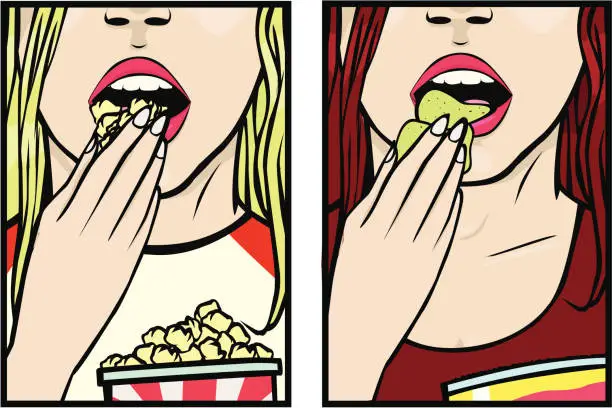 Vector illustration of Girls eating snacks