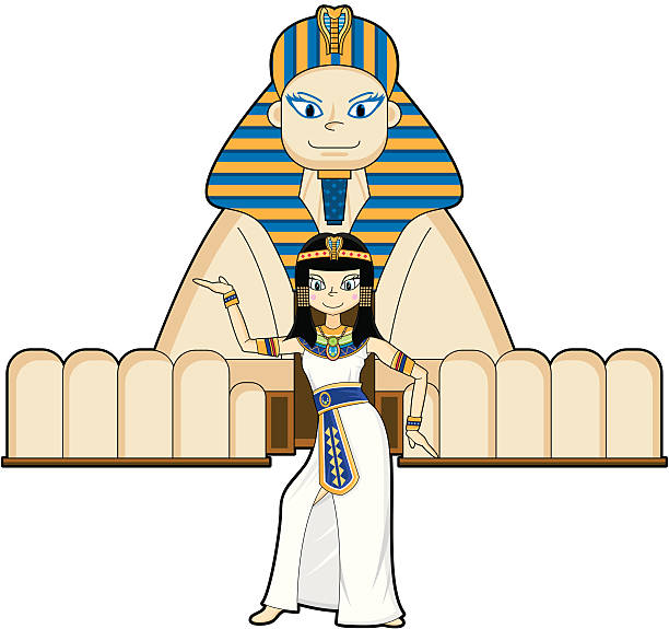 ilustraciones, imágenes clip art, dibujos animados e iconos de stock de egipcio & esfinge al estilo cleopatra queen - traje de reina egipcia