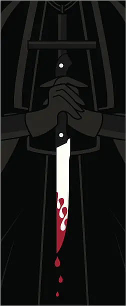 Vector illustration of Bloody Hands Holding Knife