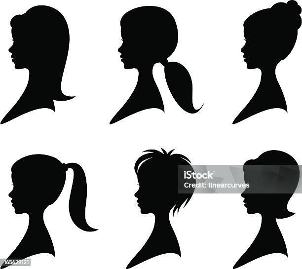 Taglio Di Capelli - Immagini vettoriali stock e altre immagini di Profilo - Vista laterale - Profilo - Vista laterale, Donne, Colore nero