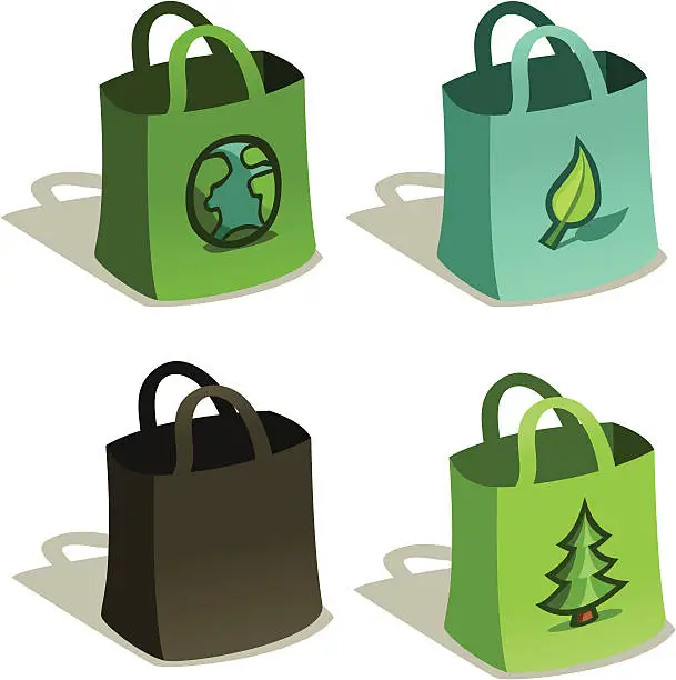 Vector illustration of Reusable Bags for Grocery Shopping in Blue & Green, Vector