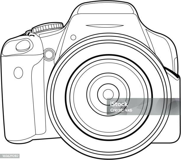 Vetores de Closeup De Uma Câmera Digital Slr e mais imagens de Branco - Branco, Clip Art, Contorno