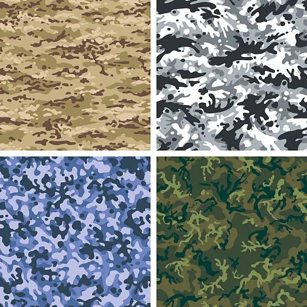 Vector illustration of Seamless Camouflage in 4 Colors