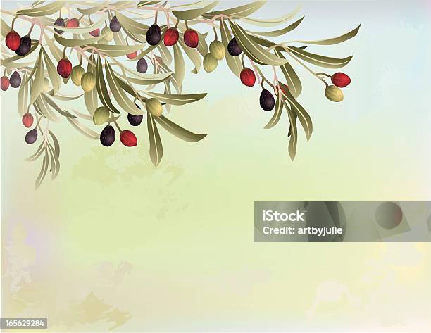 Оливковое Дерево Ветви На Абстрактный Фон — стоковая векторная графика и другие изображения на тему Маслина - Маслина, Оливковое дерево, Без людей