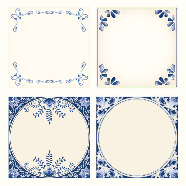 ilustrações, clipart, desenhos animados e ícones de antigo azulejos delft blue, holandês - delftware