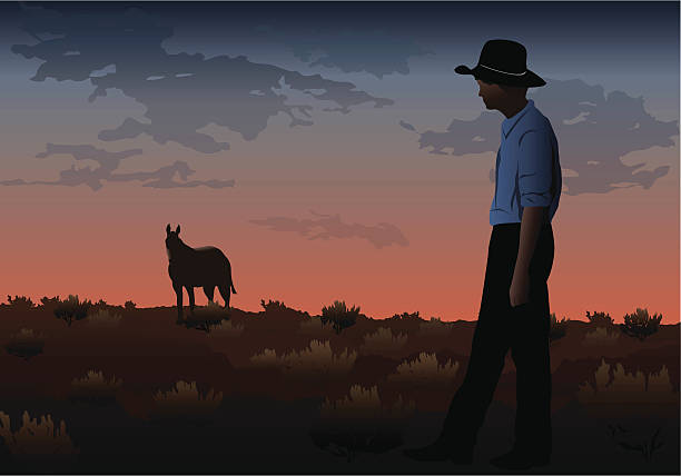 illustrations, cliparts, dessins animés et icônes de coucher du soleil de cow-boy - éleveur