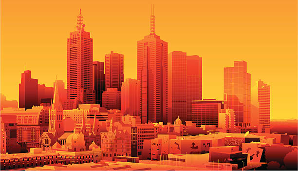 ilustraciones, imágenes clip art, dibujos animados e iconos de stock de melbourne, australia - melbourne day city skyline