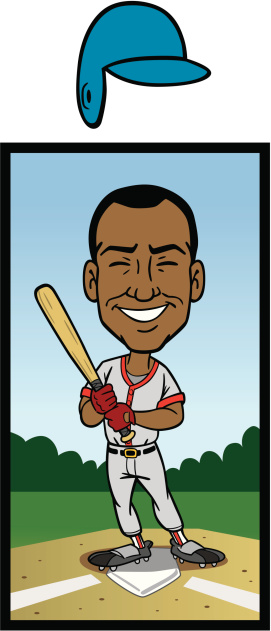 Great illustration of an African American baseball player. Hat is available as an option and head is on a separate layer. Just replace the head with your own face image. EPS and JPEG files included. Be sure to view my other illustrations, thanks!