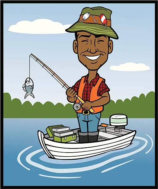 Vector illustration of African American Fisherman Cartoon