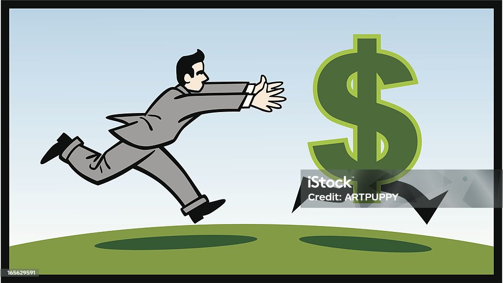 Biznes człowiek ścigać pieniądze - Grafika wektorowa royalty-free (Podążać za - czynność ruchowa)