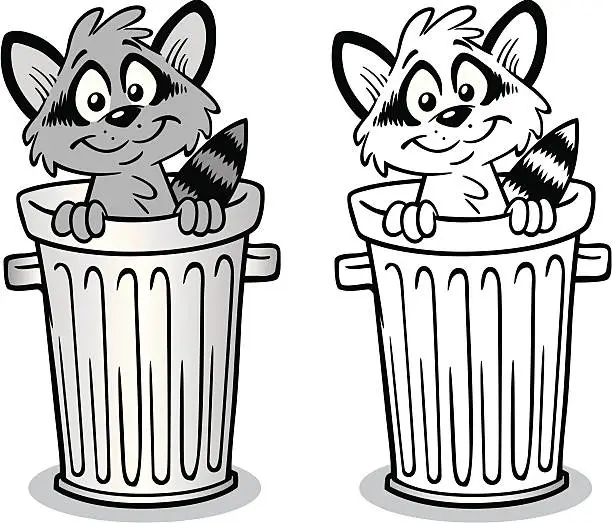 Vector illustration of Raccoon In Trash Can