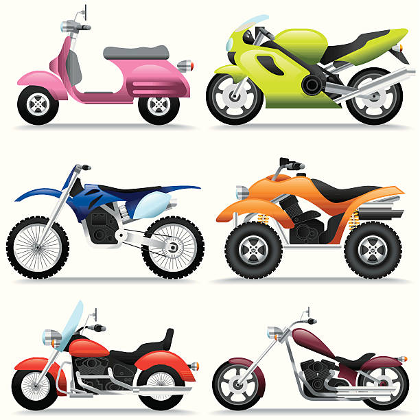 illustrazioni stock, clip art, cartoni animati e icone di tendenza di icona set di motociclette - off road vehicle quadbike quad racing motocross