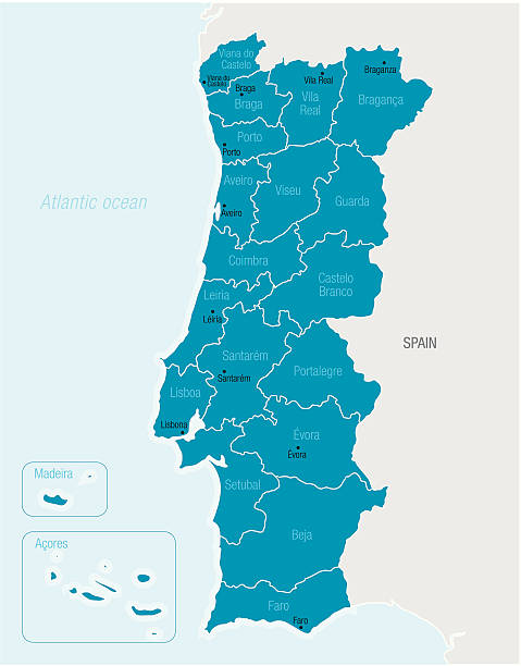 Portugal Detailed vector map of Portugal with border states and main cities. portugal stock illustrations