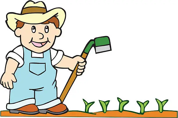 Vector illustration of Farmer with Hoe - Cartoon