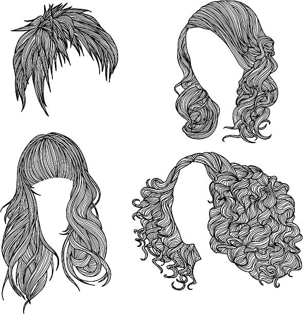 włosy - hairstyle long hair curly hair women stock illustrations