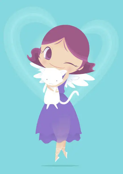 Vector illustration of Angel holding kitten