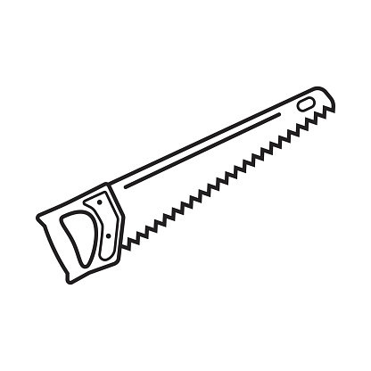 Hand saw vector icon in flat style. Element illustration from building concept, isolated stroke on white.