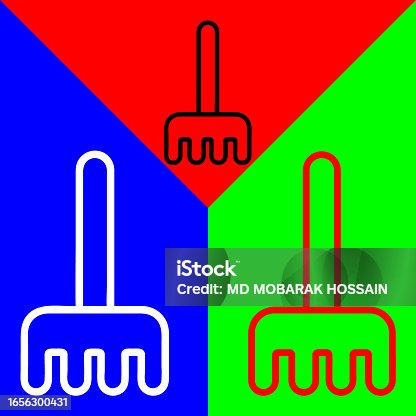 istock Rake Vector Icon, Lineal style icon, from Agriculture icons collection, isolated on Red, Blue and Green Background. 1656300431