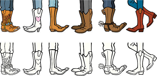 Cowboy Boots Great set of people wearing cowboy boots. Perfect for a country and western illustration. EPS and JPEG files included. Be sure to view my other illustrations, thanks! line dance stock illustrations