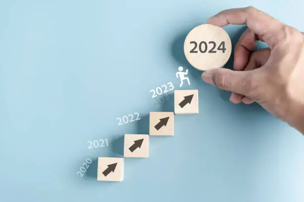 Photo of Loading progress from 2023 to 2024 to countdown merry christmas and happy new year, Planning and challenge strategy in new year 2024 Concept.