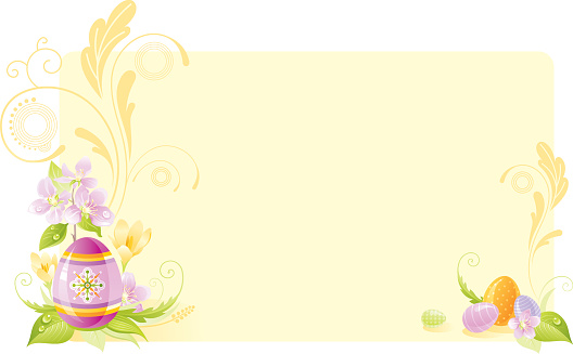 Easter frame in yellow color with Easter eggs, crocuses and cherry blossom. CDR-11, AI 10, JPG are available in ZIP.