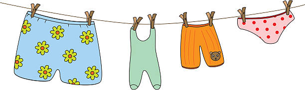 ilustrações, clipart, desenhos animados e ícones de família de lavar - laundry clothing clothesline hanging