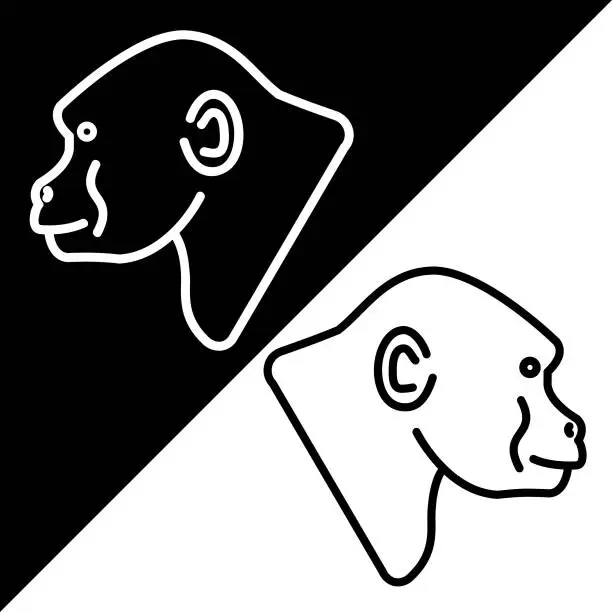 Vector illustration of Gorilla Vector Icon, Lineal style icon, from Animal Head icons collection, isolated on Black and white Background.
