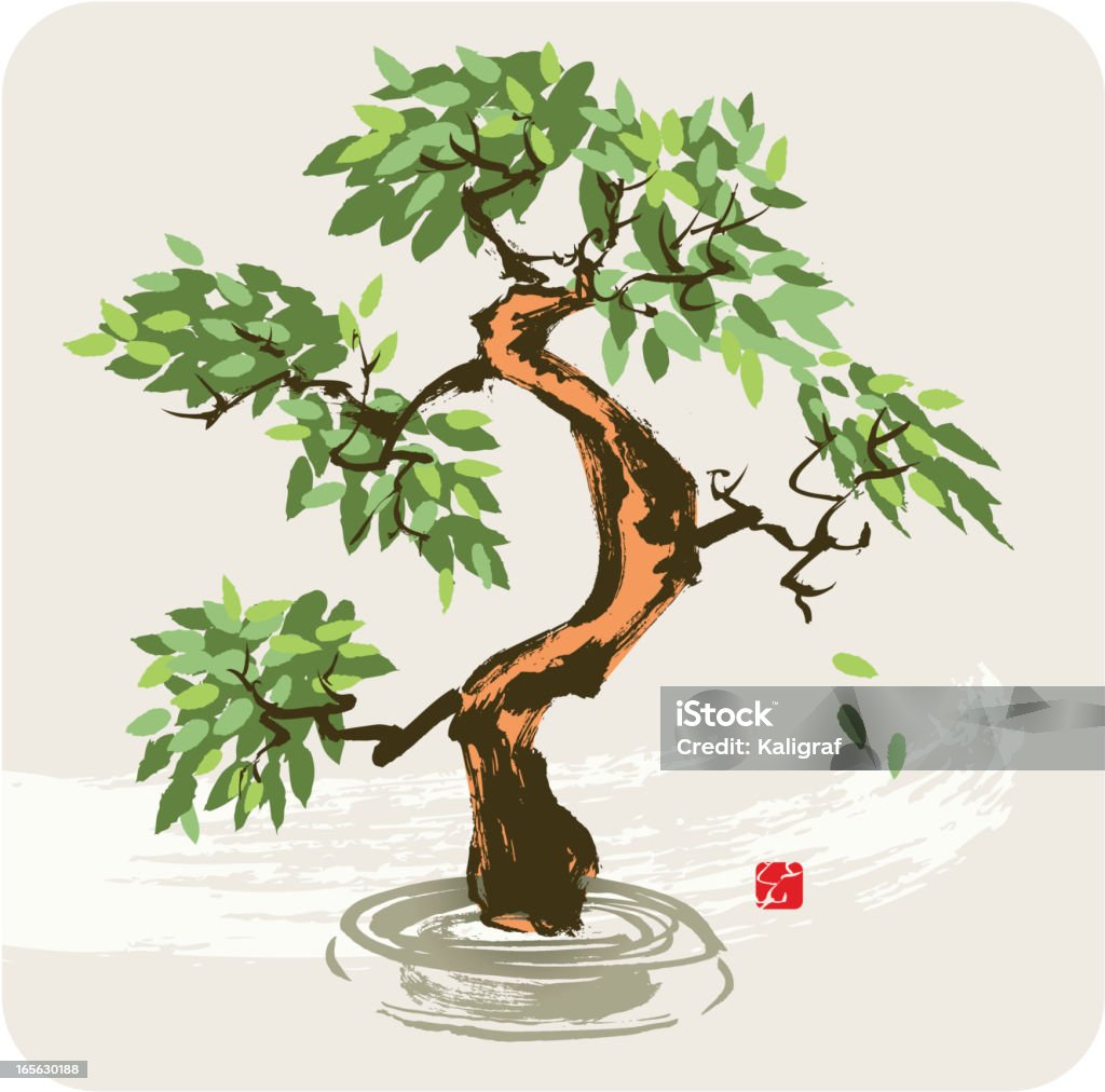 Tree with falling Leaves Tree with falling Leaves, Oriental Style Painting Bonsai Tree stock vector