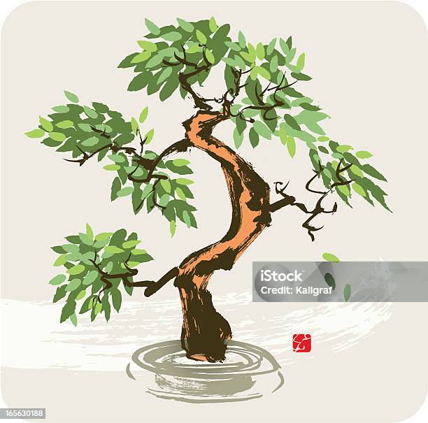 Tree With Falling Leaves Stock Illustration - Download Image Now - Bonsai Tree, Autumn Leaf Color, Branch - Plant Part