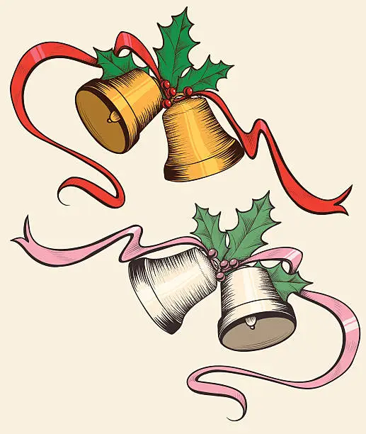 Vector illustration of Colored Christmas Bells - Vintage Retro Style