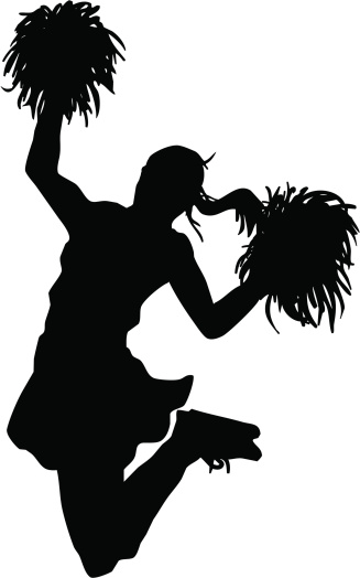 Silhouette of cheerleader jumping. Simple shapes for easy printing, separating and color changes. File formats: EPS and JPG