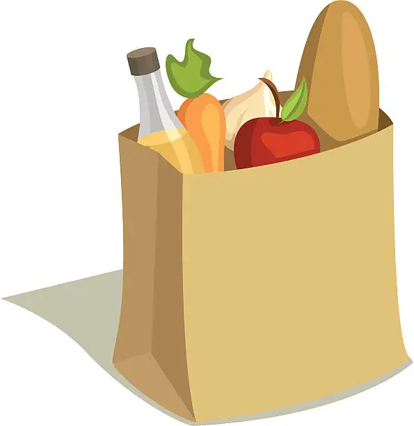 Vector illustration of Paper Grocery Bag Full of Food